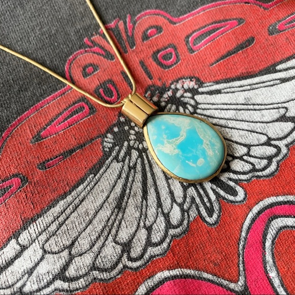 VINTAGE GUCCI GG TURQUOISE TEARDROP PENDANT NECKLACE - Picture 3 of 5